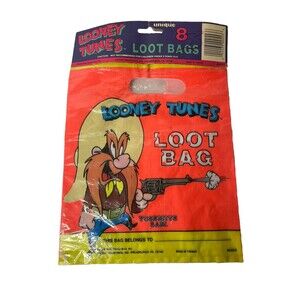 Vintage 1990 Looney Tunes LOOT BAGS NEW In Package 8 Count Neon Orange
